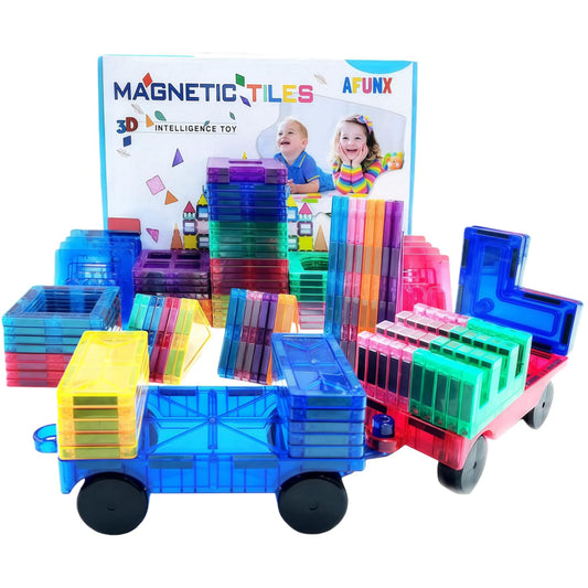 Magnetic Tiles,102PCS Magnetic Building Blocks 3D Clear Construction Playboards, Inspiration, Creativity Beyond Imagination, Educational Magnet Toy Set for Kids with 2 Cars