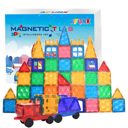 Magnetic Tiles, 102PCS Magnet Building Blocks with 2 Cars, 3D Diamond Magnetic Blocks, Construction Stem Toys for Kids, Educational Toys for Boys Girls Ages 3 4 5 6 7 8 (102 PCS)