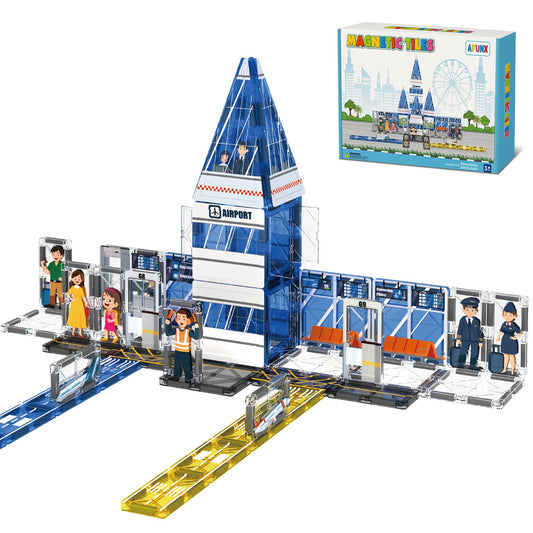 Magnetic Tiles, 54PCS Airport Theme Building Blocks Set, Magnet Building Blocks and STEM Preschool Educational Toys for Kids Toddlers Ages 3-5 5-7 8-10