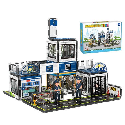 Magnetic Tiles, 50PCS Police Station Theme Building Blocks Set, Magnet Building Blocks and STEM Preschool Toys for Toddlers Kids Ages 3-5 5-7 8-10