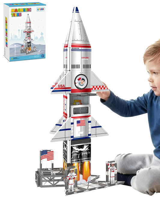 Magnetic Tiles Space Rocket Set,46 PCS Magnetic Building Blocks for Kids 3+, STEM Learning Toys, Safe & Durable Creative Construction Play, Gift for Boys & Girls