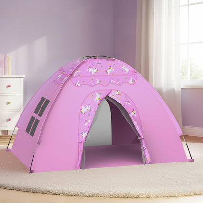 Unicorn Play Tent for Girls, Extra Large 70"x45"x43" Kids Indoor Playhouse, Lavender Pink Dreamy Tent with Rainbow & Unicorn Prints, Foldable, Easy Setup for 2–4 Kids, Birthday Gift Indoor Play