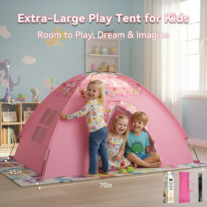 Kids Play Tent, Extra Large Unicorn Playhouse for Girls, 70"x45"x43" Pink Kids Playhouse with Cute Ice Cream & Fruit Prints, Foldable Indoor Play Space, Tunnel-Ready Design, Easy Setup Gift Idea