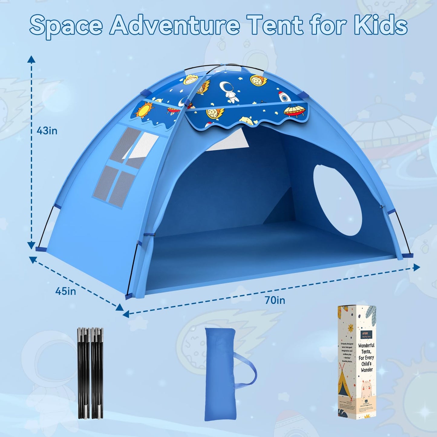 Kids Play Tent, Space Theme Indoor Tent with Tunnel Port, Foldable Playhouse for Boys and Girls, Ideal House for Imaginative Play,Perfect Kid’s Gift- 70" x 45" x 43"