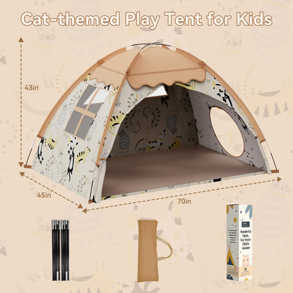 Kids Play Tent, Indoor Cat Theme Teepee House, Extra Large 70" x 45" x 43" Portable Foldable Playhouse,Kids Toys Playhouse for Boys & Girls, Gift for Birthday Christmas