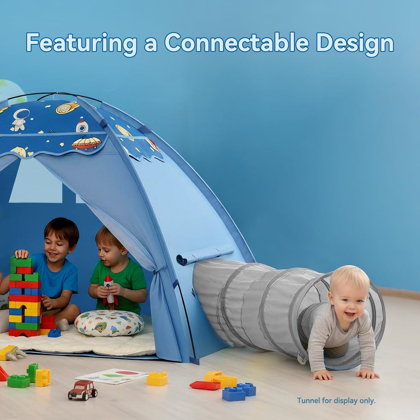 Kids Play Tent, Space Theme Indoor Tent with Tunnel Port, Foldable Playhouse for Boys and Girls, Ideal House for Imaginative Play,Perfect Kid’s Gift- 70" x 45" x 43"