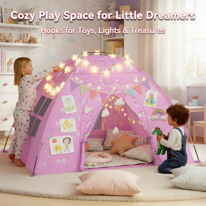Unicorn Play Tent for Girls, Extra Large 70"x45"x43" Kids Indoor Playhouse, Lavender Pink Dreamy Tent with Rainbow & Unicorn Prints, Foldable, Easy Setup for 2–4 Kids, Birthday Gift Indoor Play