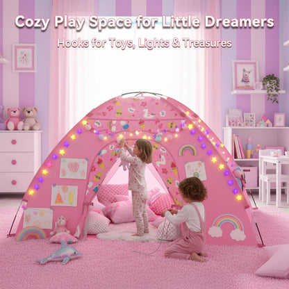 Kids Play Tent, Extra Large Unicorn Playhouse for Girls, 70"x45"x43" Pink Kids Playhouse with Cute Ice Cream & Fruit Prints, Foldable Indoor Play Space, Tunnel-Ready Design, Easy Setup Gift Idea