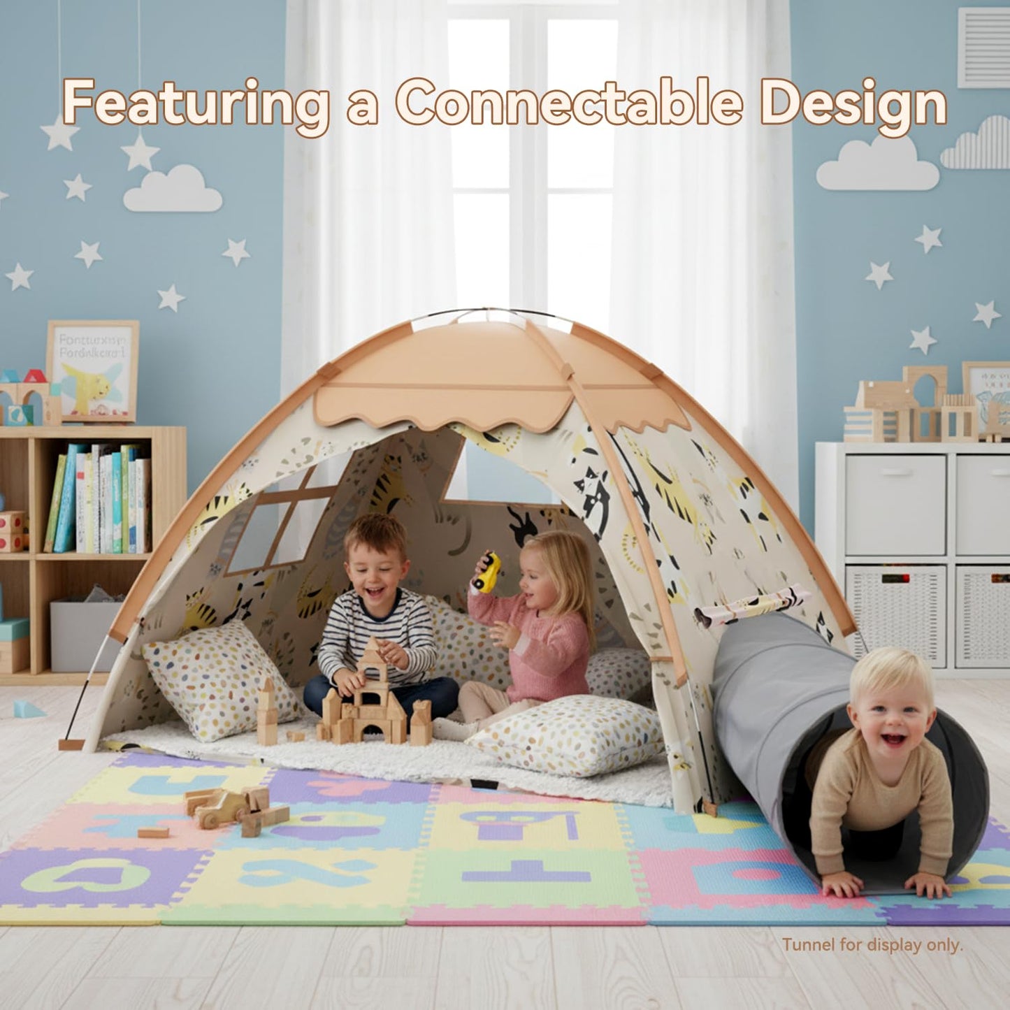 Kids Play Tent, Indoor Cat Theme Teepee House, Extra Large 70" x 45" x 43" Portable Foldable Playhouse,Kids Toys Playhouse for Boys & Girls, Gift for Birthday Christmas