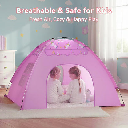 Unicorn Play Tent for Girls, Extra Large 70"x45"x43" Kids Indoor Playhouse, Lavender Pink Dreamy Tent with Rainbow & Unicorn Prints, Foldable, Easy Setup for 2–4 Kids, Birthday Gift Indoor Play
