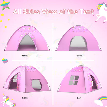 Unicorn Play Tent for Girls, Extra Large 70"x45"x43" Kids Indoor Playhouse, Lavender Pink Dreamy Tent with Rainbow & Unicorn Prints, Foldable, Easy Setup for 2–4 Kids, Birthday Gift Indoor Play