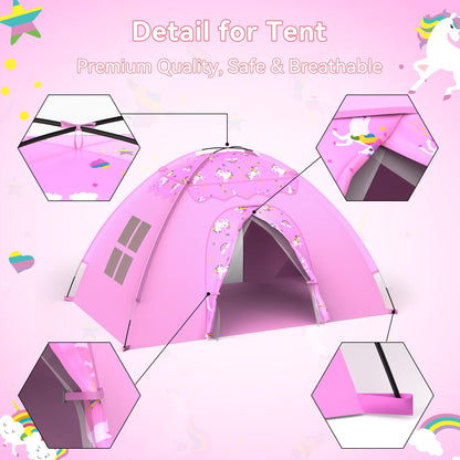 Unicorn Play Tent for Girls, Extra Large 70"x45"x43" Kids Indoor Playhouse, Lavender Pink Dreamy Tent with Rainbow & Unicorn Prints, Foldable, Easy Setup for 2–4 Kids, Birthday Gift Indoor Play