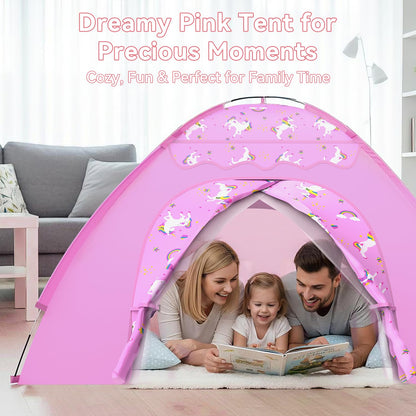 Unicorn Play Tent for Girls, Extra Large 70"x45"x43" Kids Indoor Playhouse, Lavender Pink Dreamy Tent with Rainbow & Unicorn Prints, Foldable, Easy Setup for 2–4 Kids, Birthday Gift Indoor Play
